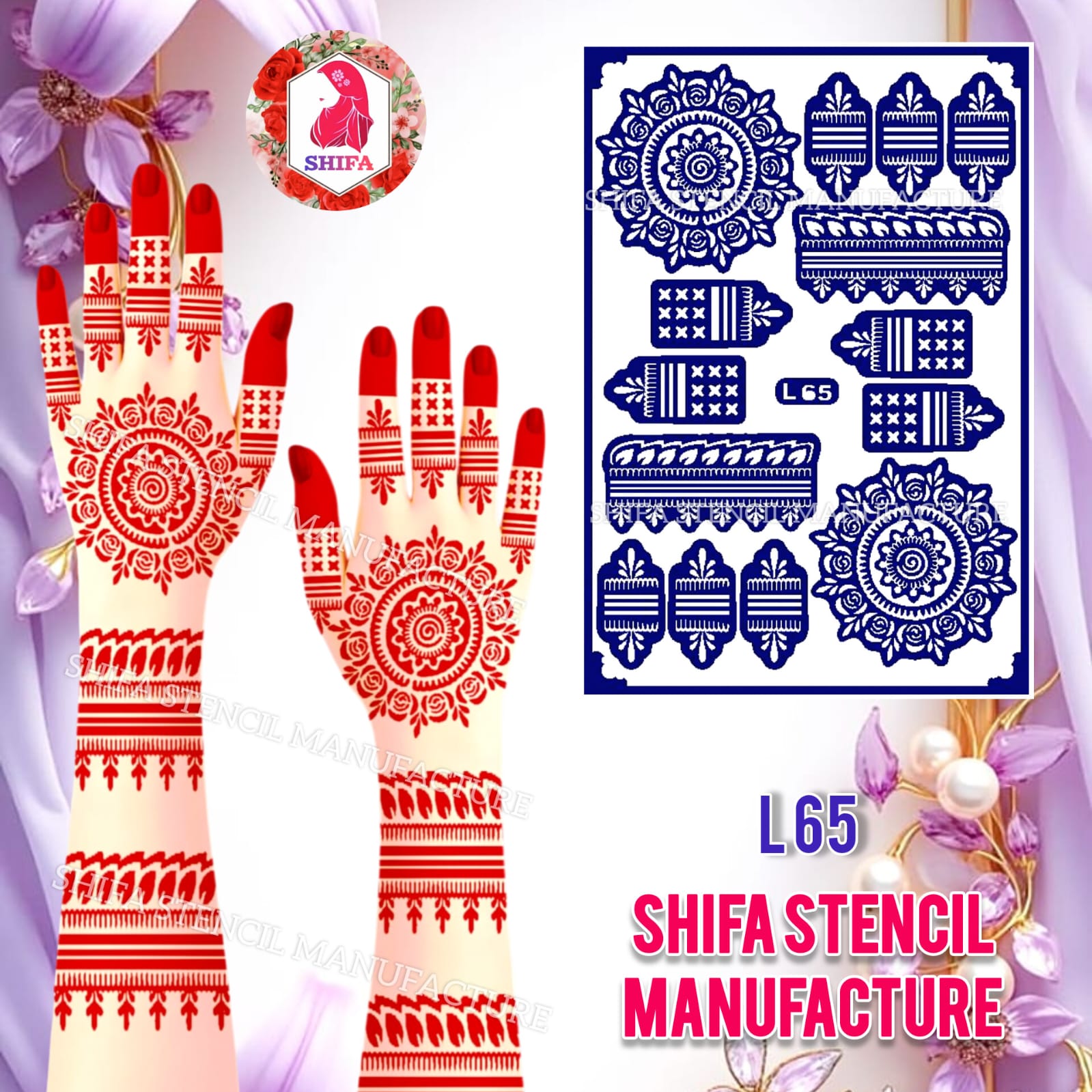 L65 Royal Mandala Majesty Sticker Overview Henna Stencil - Shifa Stencil